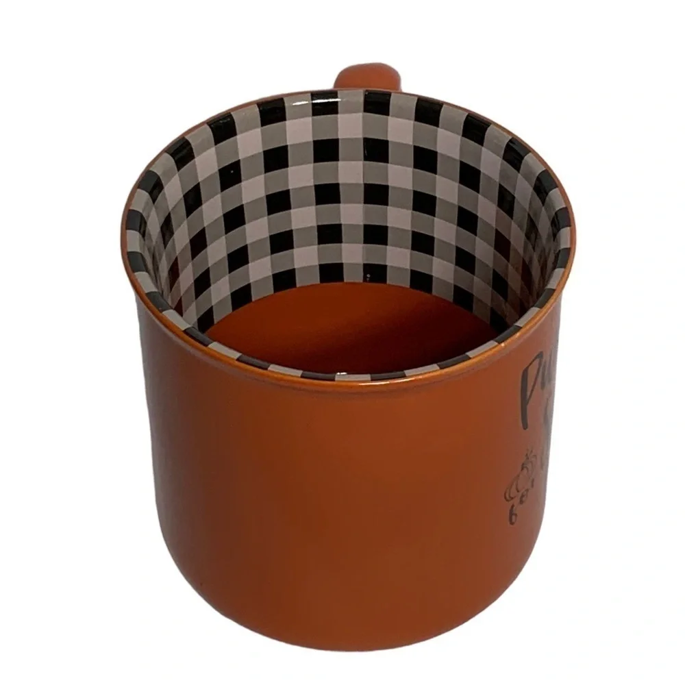 Autumn Pumpkin Spice Mug Harvest Orange Gingham Plaid Check Novelty Quote
